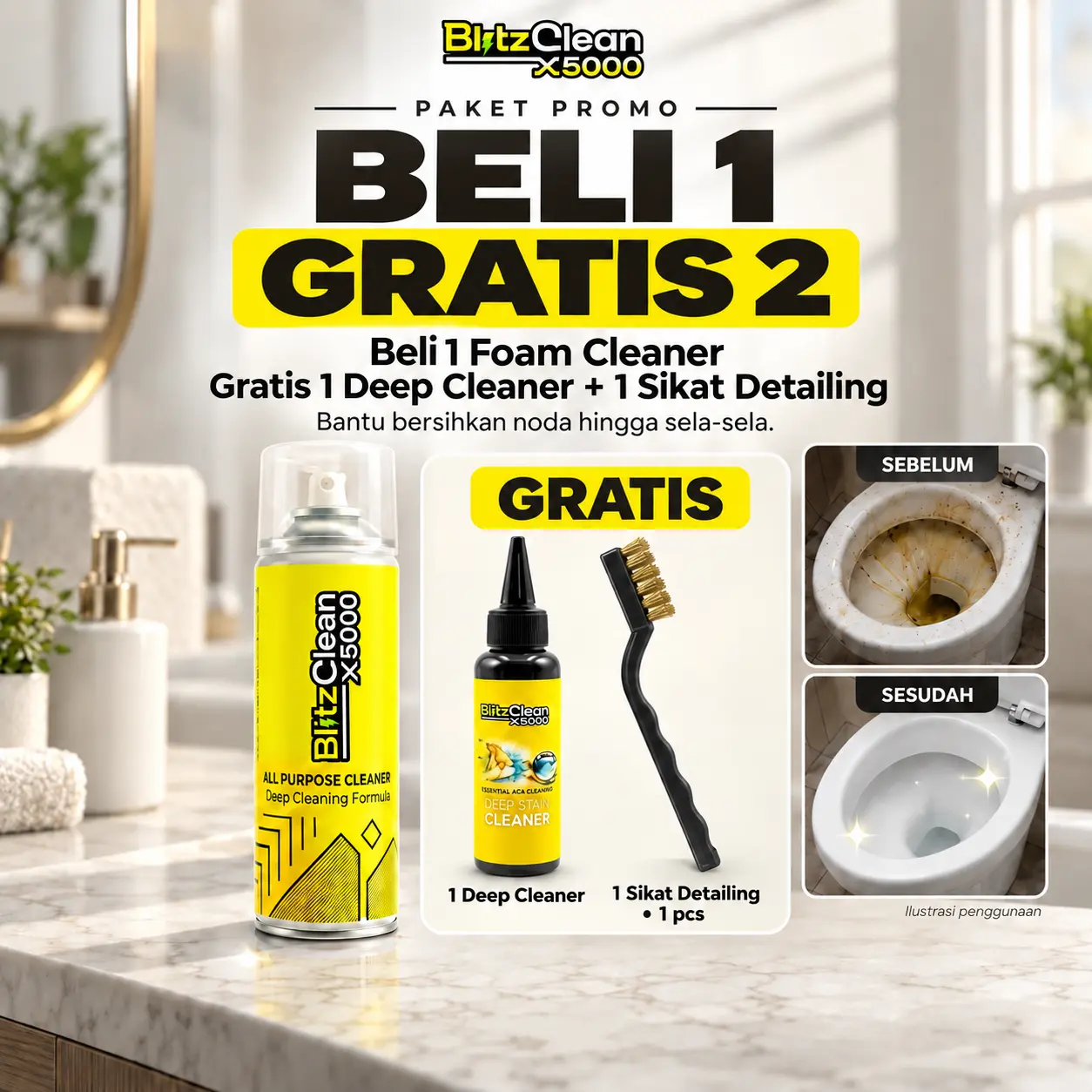 Blitzclean X-5000, pembersih kerak kamar mandi