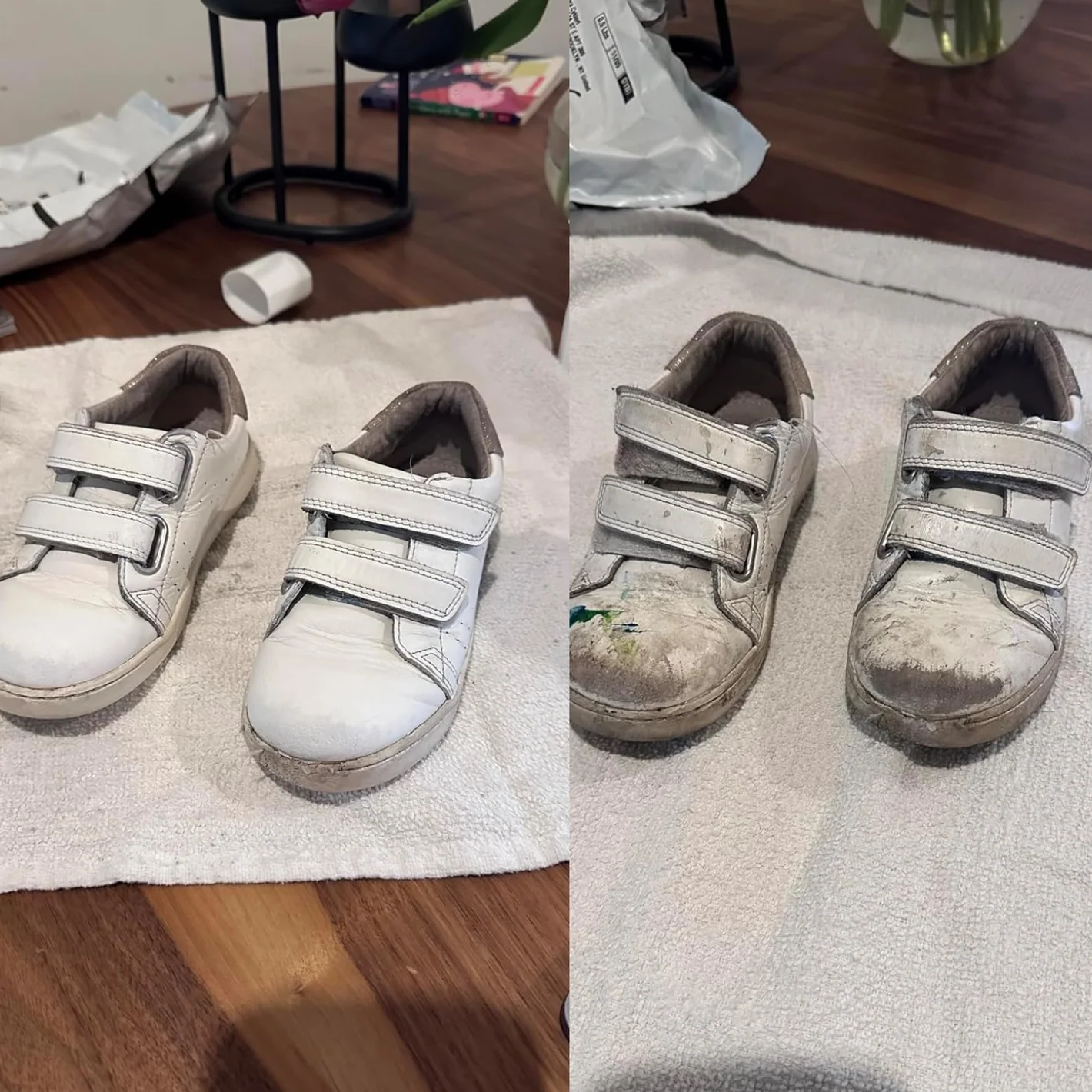Sepatu sebelum dan sesudah dibersihkan